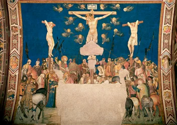 Crucifixion. Fresque de Pietro Lorenzetti (1280/5 vers-1348) 1335-1340. Basilique de San Francesco, Chiesa Inferiore, Assise