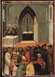 Le corps exhumé de Sainte Humilité est intact (Polyptyque de la vie de Sainte Humilité) - Détrempe sur bois XIVe siècle