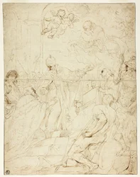 Saint apparaissant au souverain (recto); Putto volant (verso)