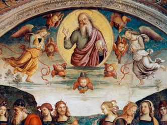 Le Seigneur entouré de prophéties et de sibylles (détail) représentant le Seigneur Tout-Puissant. Fresque de Pietro Vannucci dit il Perugino