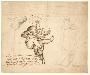 Étude pour deux putti jouant, des feuilles et une figure drapée avec une urne
