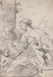La Sainte Famille avec le petit Saint Jean tenant une pomme