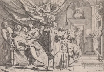 Le suicide du philosophe Caton, qui gît sur son lit en s