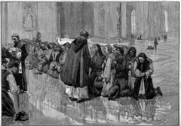 Pèlerins hongrois vénérant des reliques dans la basilique Saint-Pierre à Rome