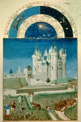 Septembre: récolte. En arrière-plan le château de Saumur