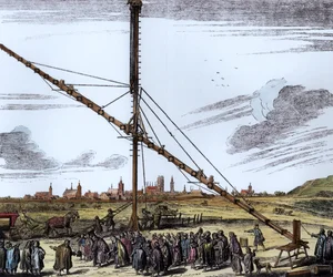 Le grand télescope astronomique de Johannes Hevelius, illustration de Machina Coelestis par Hevelius, Gdansk, publié en 1670