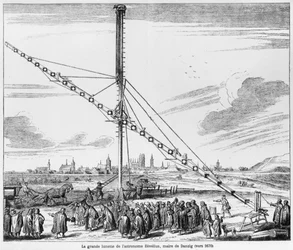 Le Grand Télescope Astronomique de Johannes Hevelius (1611-1687) illustration de Machina Coelestis par Hevelius, Gdansk, publié en 1670