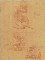 Deux enfants nus soulevant un gourdin