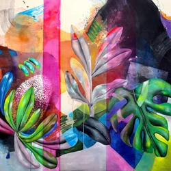 Motifs botaniques abstraits aux couleurs vives