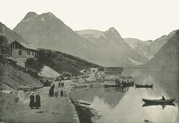 Mundal, sur le Fjaerlandsfjorden, Sogn, Norvège, 1895