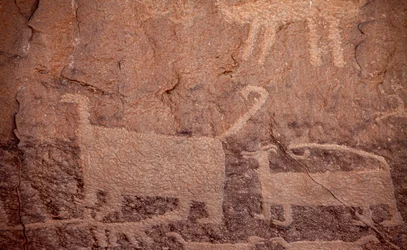 Pétroglyphes, parc historique national de Chaco Culture, 2014 (photo)