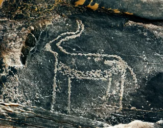 Préhistoire, art rupestre : roche gravée de la représentation d