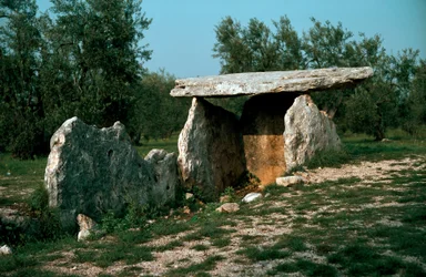 Préhistoire : vue du dolmen de Chianca avec son couloir d
