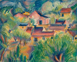 Maisons et paysage, vers 1918