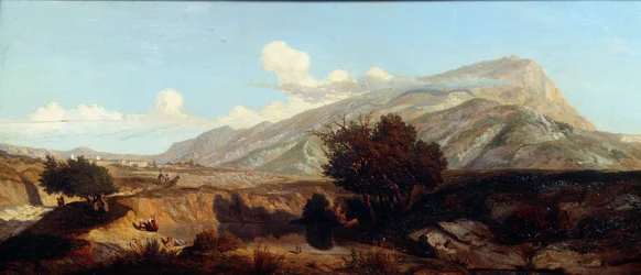 Vue de la montagne sainte Victoire paysage de maquis dans le Sud. Peinture de Prosper Joseph Gresy (1804-1874) 19ème siècle