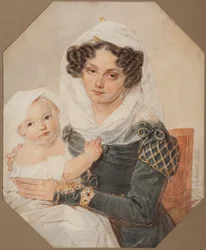 Portrait de la comtesse Maria Nikolaïevna Volkonskaïa 1805-1863 avec son fils Nikolaï, 1826