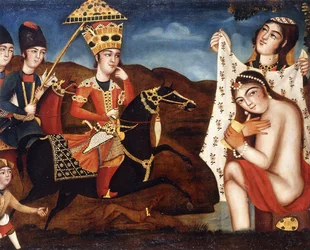 Khusraw découvrant Shirin se baignant, vers 1840