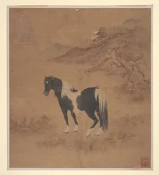 Cheval et paysage (feuille d