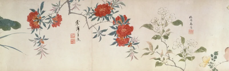 Fleurs, rouleau de main (encre et couleur sur papier)