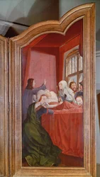 La Sainte Parenté, ou le Retable de Sainte Anne, détail du panneau droit représentant la mort de Sainte Anne, 1509