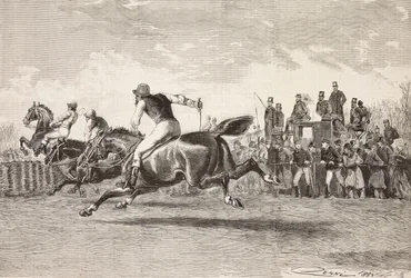 Course de chevaux au parc de la Villa Arconati, Castellazzo, Italie (gravure)