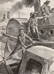 Ingénieurs militaires italiens, brigade de lagune, au travail dans leurs nouveaux uniformes, gravure d