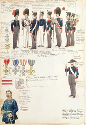 Divers uniformes du Duché de Lucques par Quinto Cenni, planche en couleur