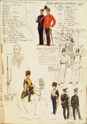 Divers uniformes du Royaume de Grande-Bretagne, planche en couleur par Quinto Cenni