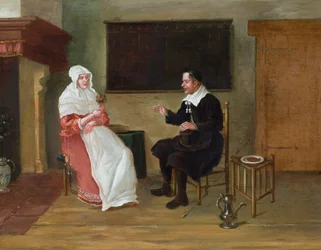 Un intérieur avec un homme et une femme assis (huile sur panneau)