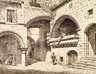 Partie de la Piazza San Pellegrino, Viterbo, Italie, de 