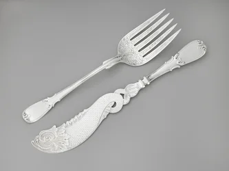 Fourchette et couteau à poisson, vers 1835-1845 (argent)