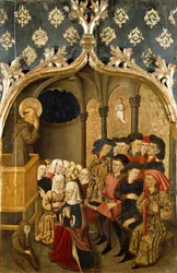 Vision pendant le sermon, détail du panneau gauche du retable de Saint Bernand par Rafael Tomas, prédelle par Joan Figuera