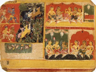Une illustration du "Bhagvata Purana", Livre X, Chapitre 21, vers 1525