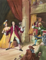 David Garrick (1717-79) face à une émeute de spectateurs (gouache sur papier)