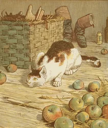 La maison que Jack a construite, comptine cumulative. Le chat qui a mangé le rat qui a mangé le malt. Illustration de Randolph Caldecott.