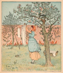 La bonne était dans le jardin, étendant le linge, 1880