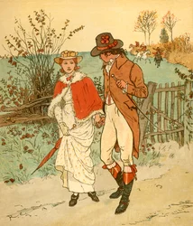 Deux jeunes amoureux dans une allée, vers 1880
