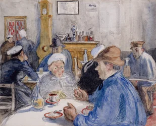 Au café, vers 1900 (aquarelle, lavis et fusain)