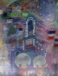 La Fée Électricité, détail du côté gauche représentant les illuminations nocturnes