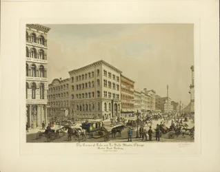 Coin des rues Lake et La Salle, Chicago, bâtiment de la Marine Bank en 1864