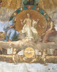 Christ flanqué de la Bienheureuse Vierge Marie et de Jean-Baptiste, détail de la Dispute du Saint-Sacrement