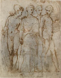 Groupe de guerriers, Saint Georges de Donatello à Orsanmichele au centre, début du 16e siècle