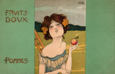 Cueillette des pommes, vers 1900 (illustration)