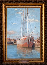 Voilier desarme (huile sur bois)