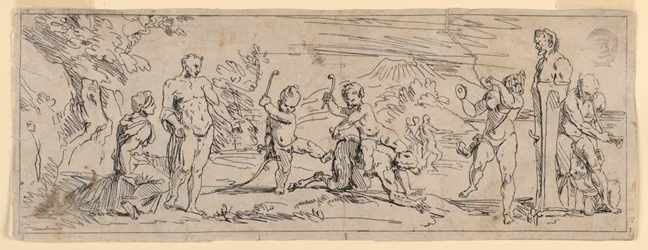 Enfants jouant avec un satyre