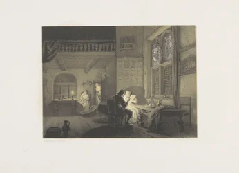 Intérieur avec des figures à la lumière des bougies