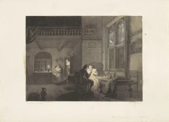 Intérieur avec des figures à la lumière des bougies