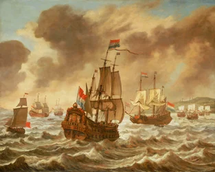 Avant la bataille des Downs, 21 octobre 1639, montrant le vaisseau amiral de Tromp 