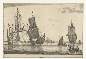 Eaux intérieures avec un fluitschip (Dertien scènes met schepen)