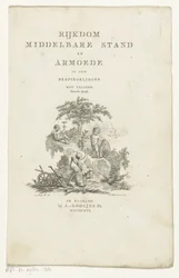 Trois putti avec attributs dans un paysage montagneux (Page de titre pour Adriaan Pietersz. Loosjes, Richesse, classe moyenne et pauvreté en trois réflexions, 1816)